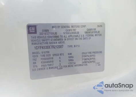 2007 Cadillac Escalade Standard from USA, damaged, VIN 1GYFK638X7R212087